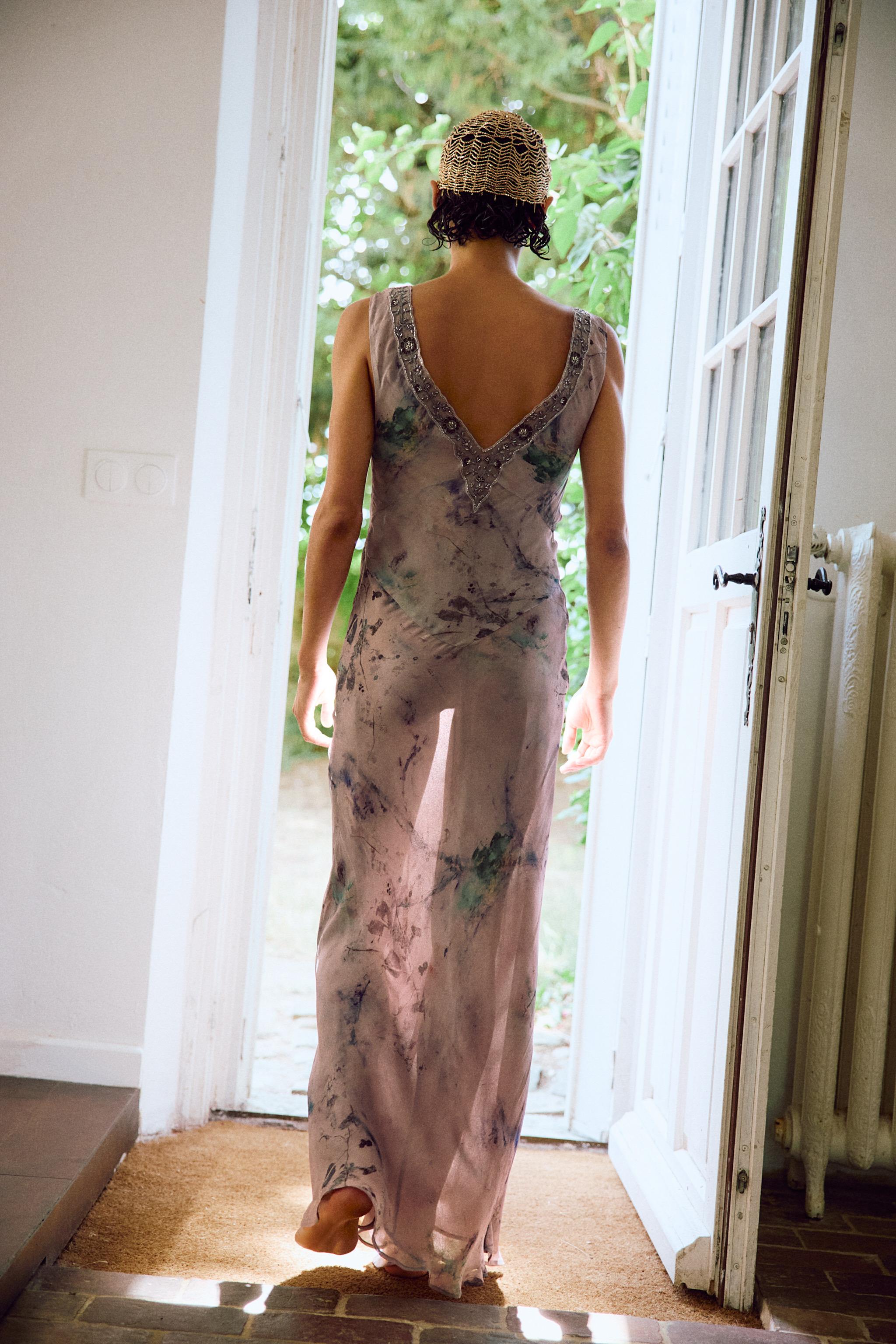 LONG EMBROIDERED PRINTED DRESS